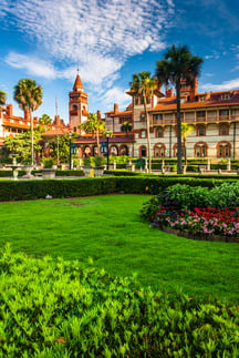 Gardens and Ponce de Leon Hall at Flagler College, St. Augustine, Florida.
